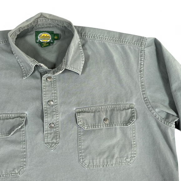Vintage Cabelas Shirt Adult LARGE Gray Henley Cargo Outdoor Canvas Workshirt 90s - Picture 2 of 11